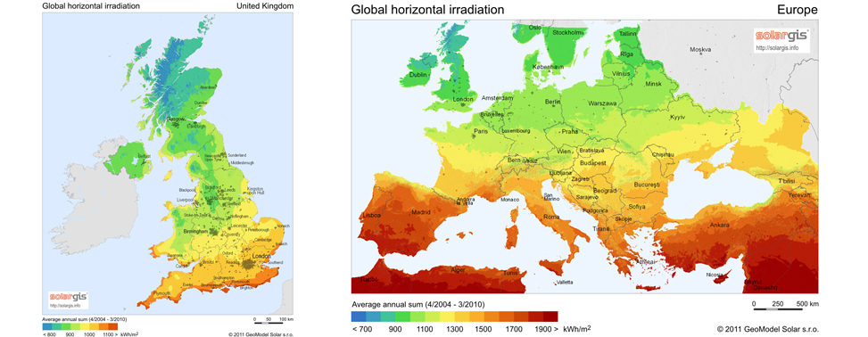 Global horizontal irradiation - UK and Europe