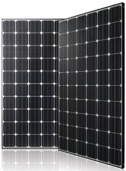 Monocrystaline Solar Cells on a white backing sheet with a black frame.