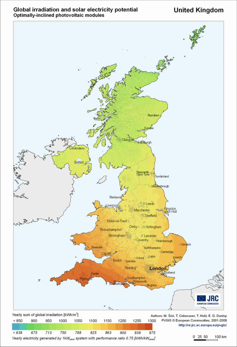 UK Solar Electricity Potential Global Irradiation